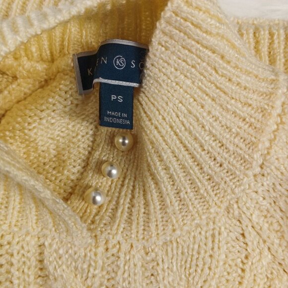 NWT KAREN SCOTT Fall Textured Sweater Petite SMALL Pearl Button Buttercream - Picture 8 of 10